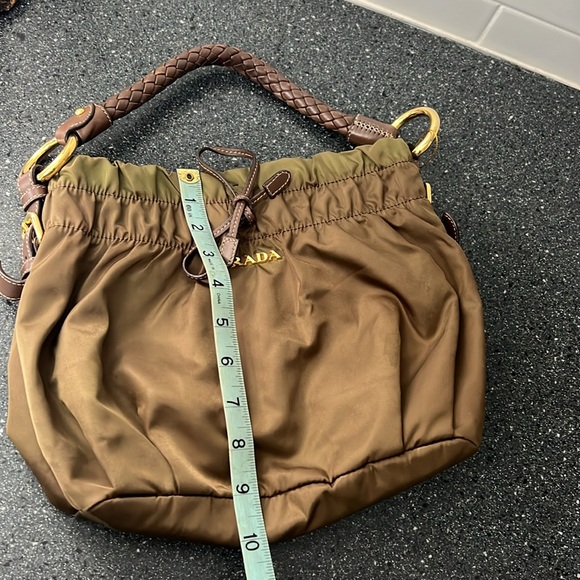 Vintage Prada Nylon Hobo Arm Bag | Olive Green Braided Handle Gold Hardware - Picture 7 of 10